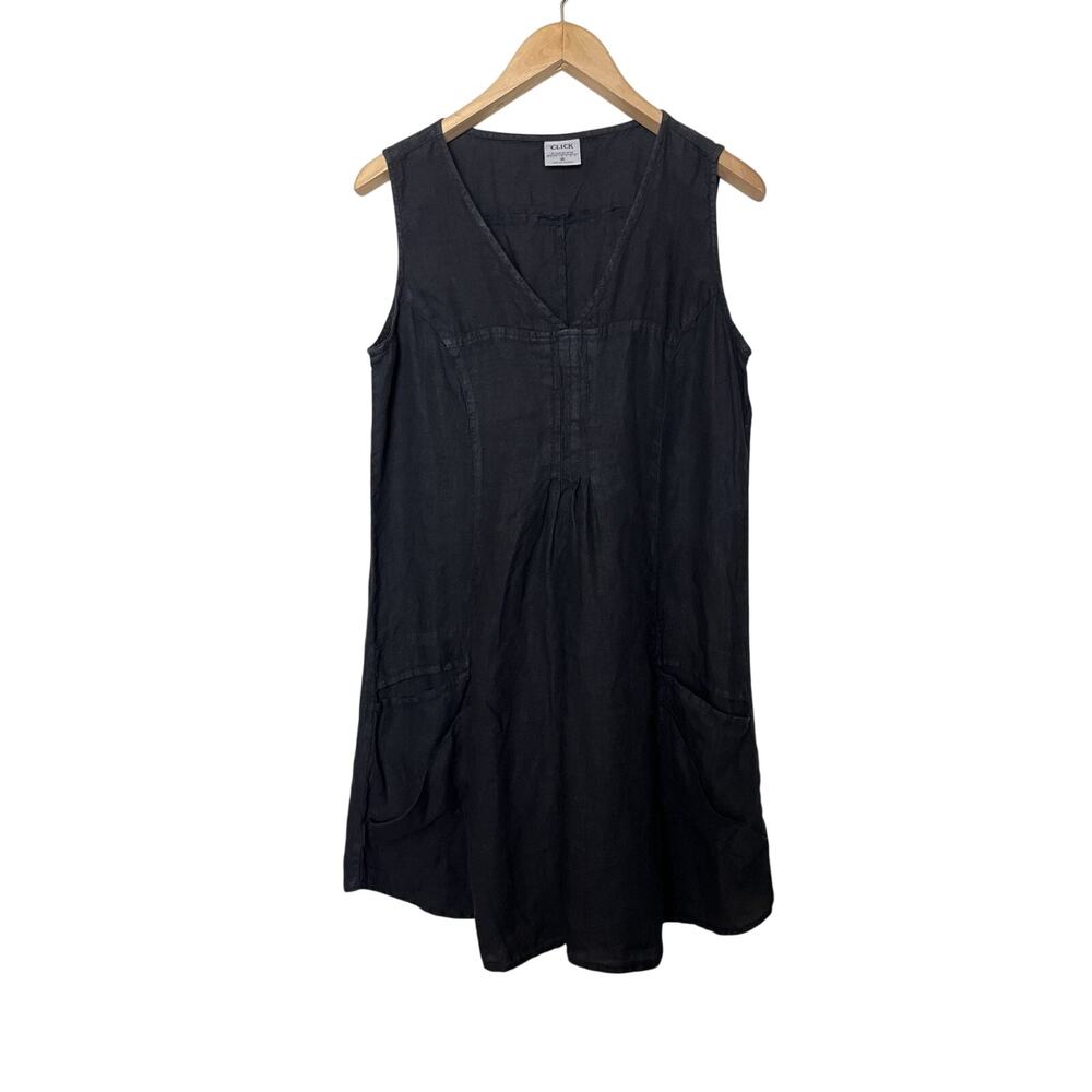 Click by Color Me Cotton 100% Linen Dress Black Sleeveless Boho Lagenlook M